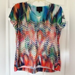 French Blue Ladies Petite Medium PM V- Neck Short Sleeve Rhinestone Top